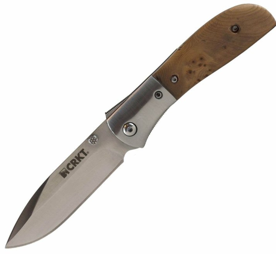 New Models * | Half-Price Columbia River (Crkt) Crkt M4-02W Carson, 3.25 Assisted Blade, Burl Wood Handle W/ Steel Bolster