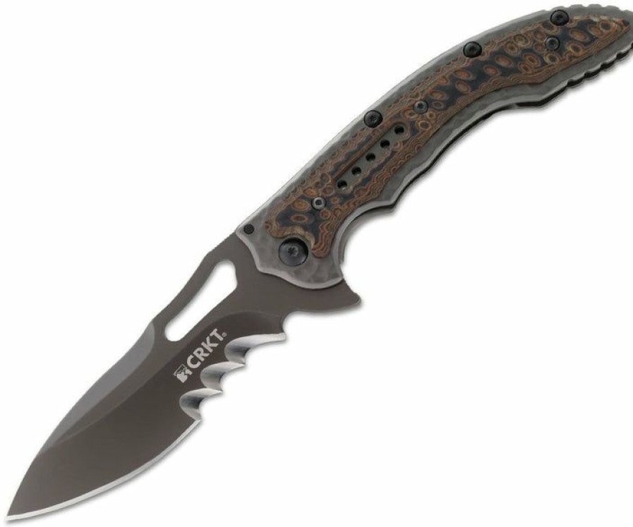 Sharp Knifves * | Suitable Price Columbia River (Crkt) Crkt Fossil, 3.96 Gray Veff Serrated Blade, Stainless/G10 Handle 5471K