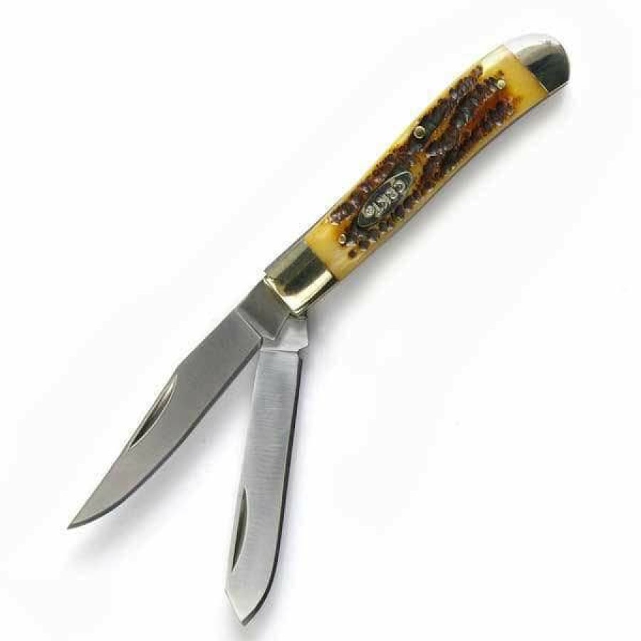 Sharp Knifves * | Suitable Price Columbia River (Crkt) Columbia River Pocket Classic, Trapper, Burned Amber Jig Bone, 2 Blade Pock