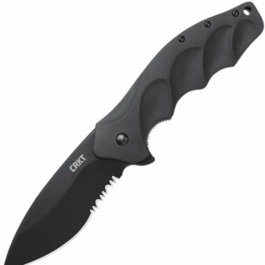 New Models * | Moderate Price Columbia River (Crkt) Crkt Foresight, 3.5 Serrated Blade, Black Aluminum Handle K220Kks